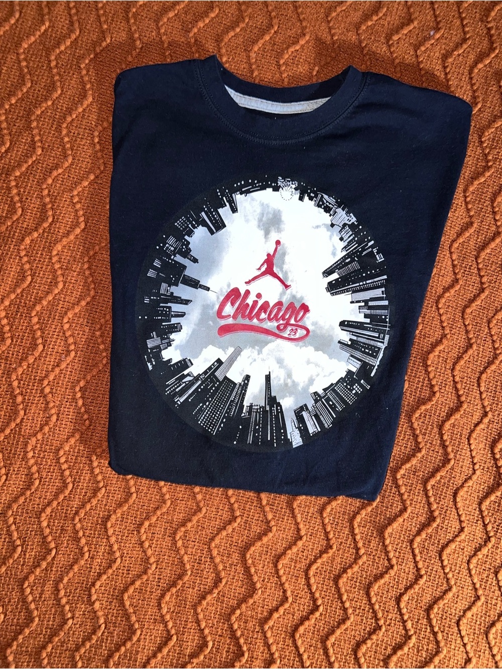 Jordan black Tee with Chicago Skyline and Red Logo